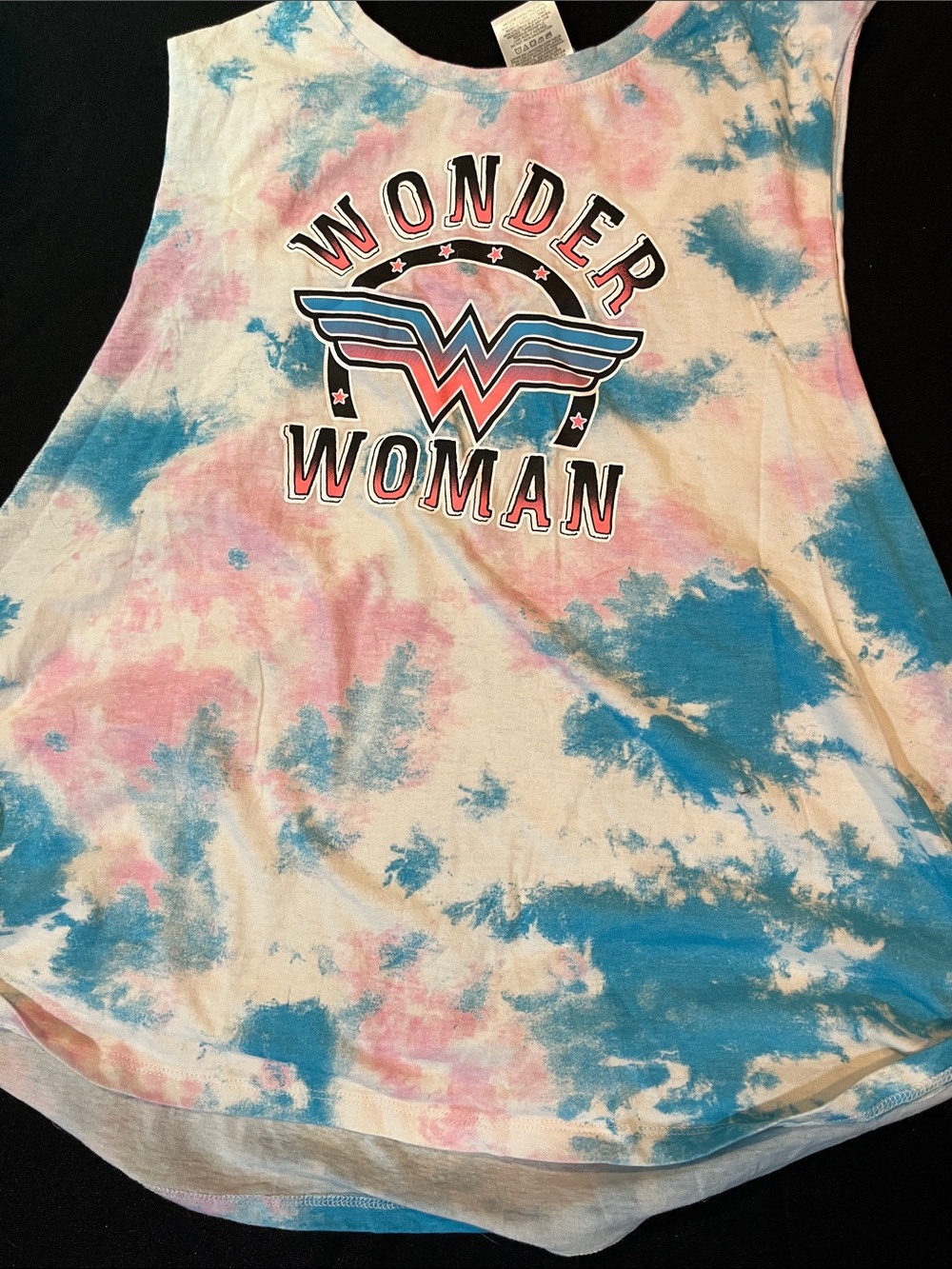 DC Comics Wonder Woman Tie-Dye Muscle Tank - Pink, Blue, White